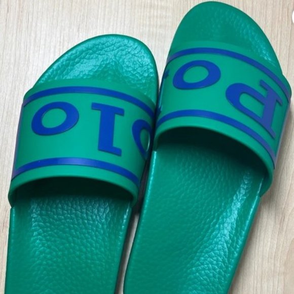 Polo Ralph Lauren Men's Big Logo Slides Sandals Green / Blue Men's Size … - Picture 3 of 4